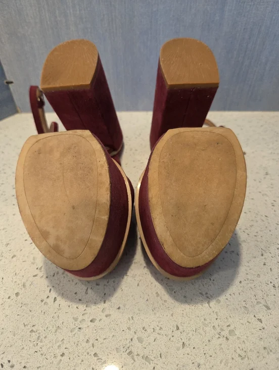 Anthropologie Free People Twin Sundown Platform Sandals In Maroon Suede - Picture 9 of 12